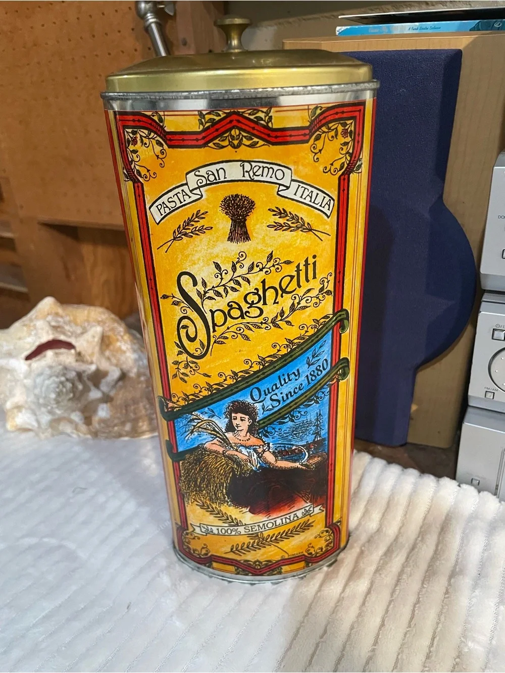 Vintage PastaTIN LITHO Metal Can SAN REMO Spaghetti Semolina Advertising 11.5”